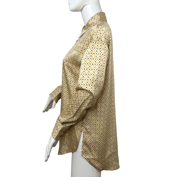 0649A- Philosophy Women’s Button Down Shirt Point Collar S Gold Black Red Dots - Picture 2 of 12